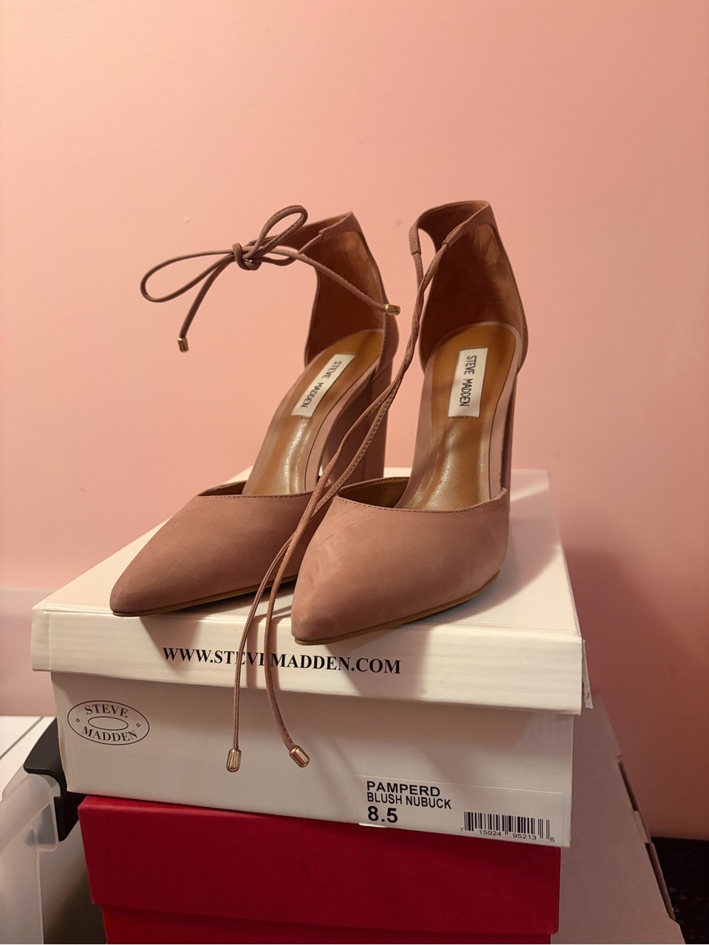 Steve Madden Blush Pointed-Toe Ankle-Tie Heels